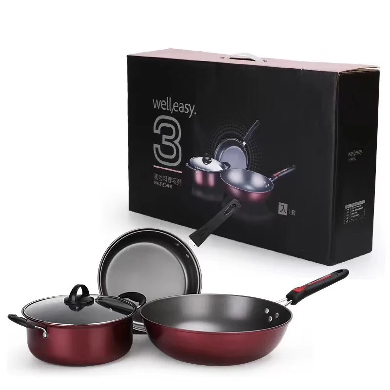 

Wholesale 3pcs Cook Set Non-Stick Pots and Pans Granite Coating Non-stick Soup Pot Pan Kitchen Cookware Sets