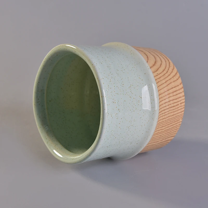 Antique ceramic votive candle container customized candle vessel with wooden base home decoration use supplier