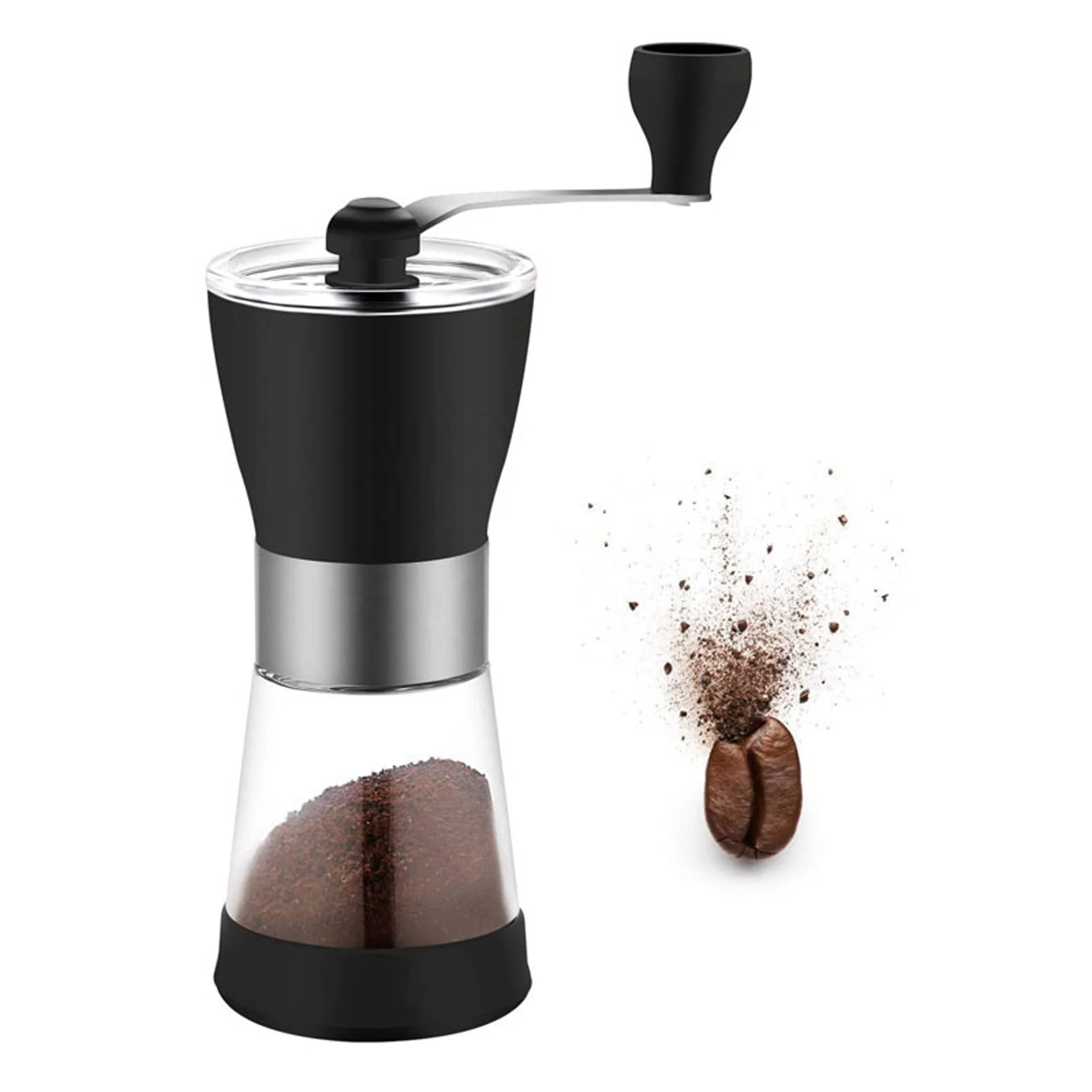 

Multifunction Manual Ceramic Coffee Grinder Stainless Steel Glass Adjustable Coffee Pepper Mill With Storage Jar Coffee Tools, Sliver