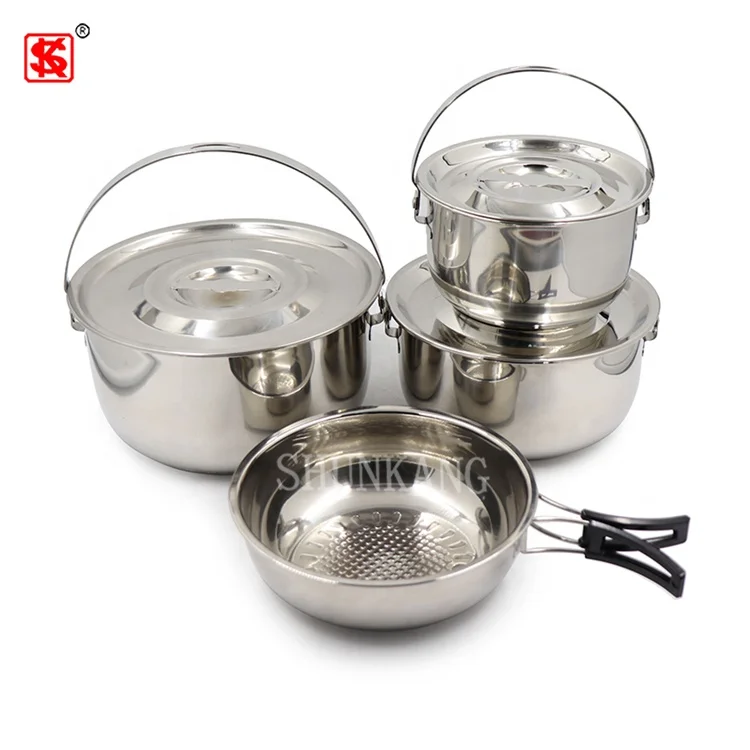 Cooking Pot Set Stainless Steel Non Stick Cookware Lightweight Camping