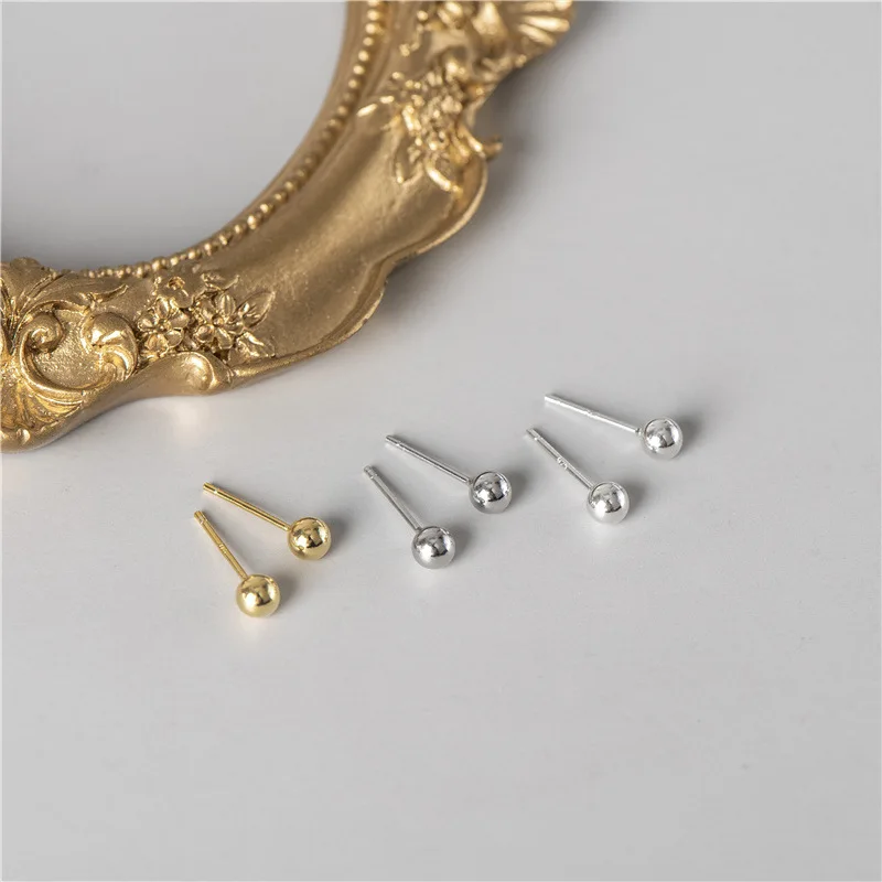 

5mm 4mm 3mm 2.5mm Tiny Round Ball Earrings Simple 925 Sterling Silver Bead Stud Earrings