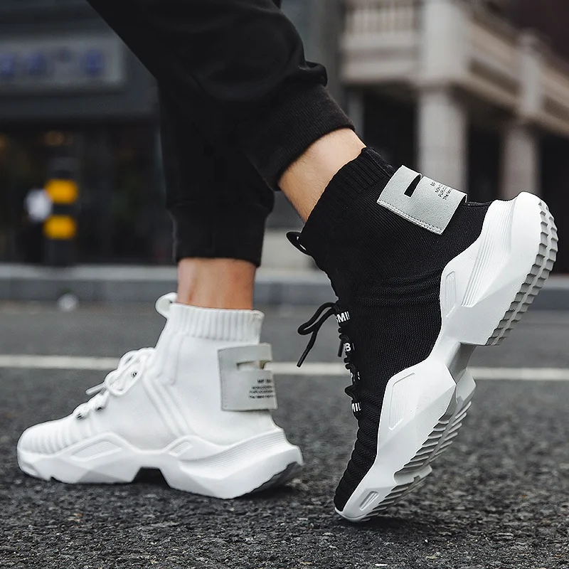 

OEM High top Knit custom shoes men casual white black fashion Sock sneakers mens boots wholesale china
