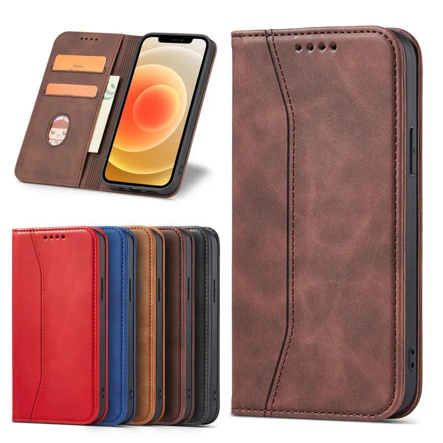 

Best Quality 2021 for iPhone 12 Case Splicing Leather PU Durable 2 Card Credit Cover for Oneplus Nord N100 N10 8T 9 Pro Wallet, Black brown red blue coffee