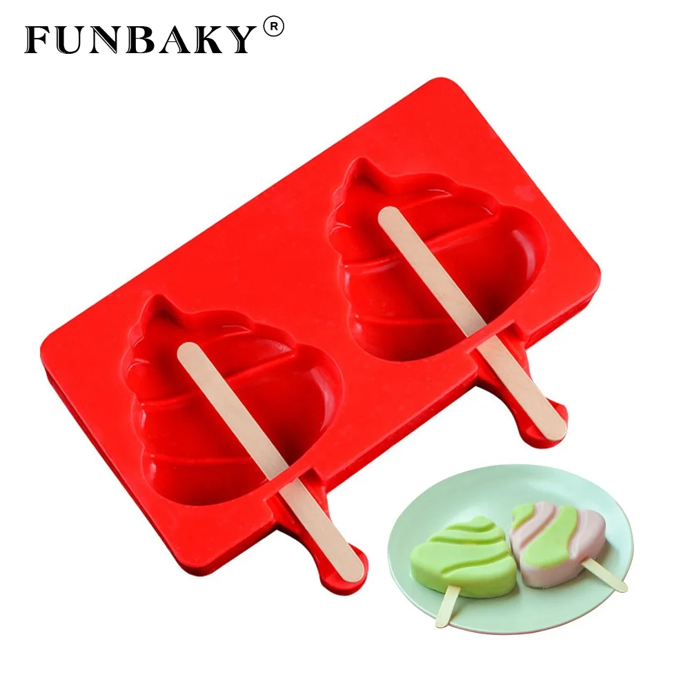 

FUNBAKY Low temperature resistant ice cream silicone mold 2 cavity funny poo shape popsicle silicone molds for children, Customized color
