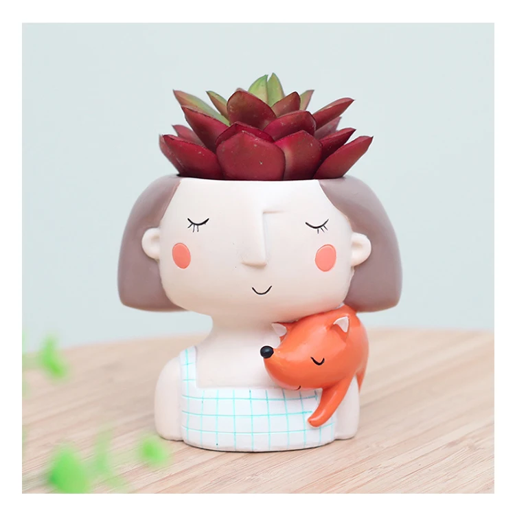 

Creative home gardening desktop decor cartoon girl succulent resin flower pot, Optional