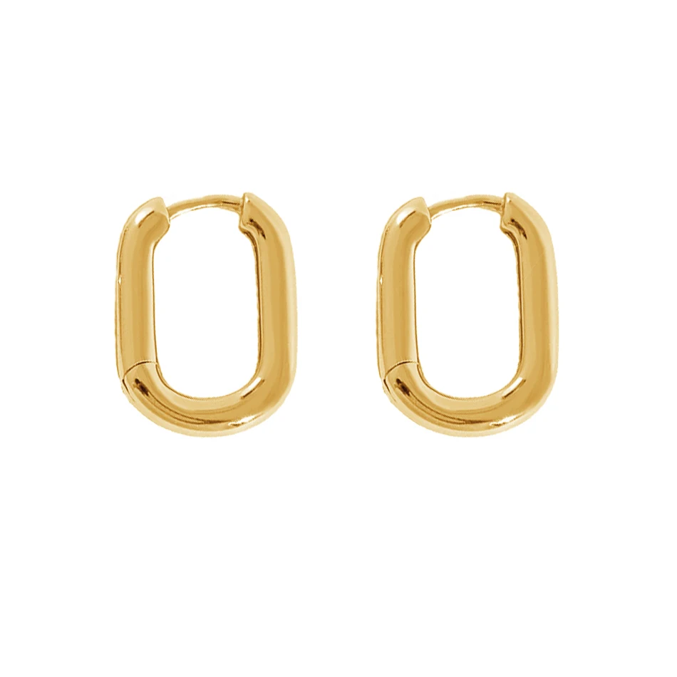 

wholesale jewellery shop 925 sterling silver earrings 18k gold plated geometric rectangular hoop earrings