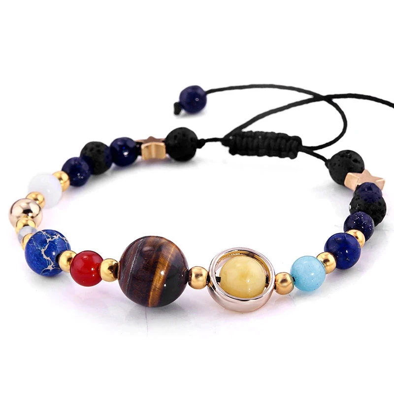 

Fashion Galaxy Solar System Universe Nine Planets Star Natural Stone Beads Bracelets for Women, Colorful