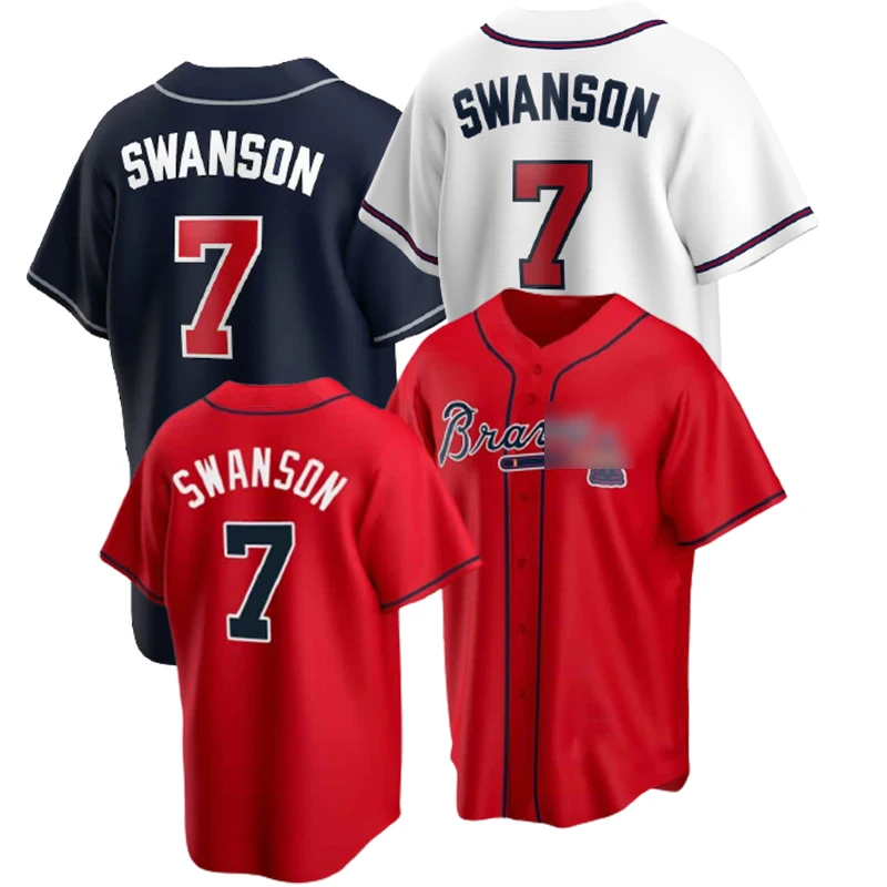 

Customize Embroidery Baseball Atlanta Red Jersey Brave s Dansby Swanson #7 Clothing Men Sports Shirts