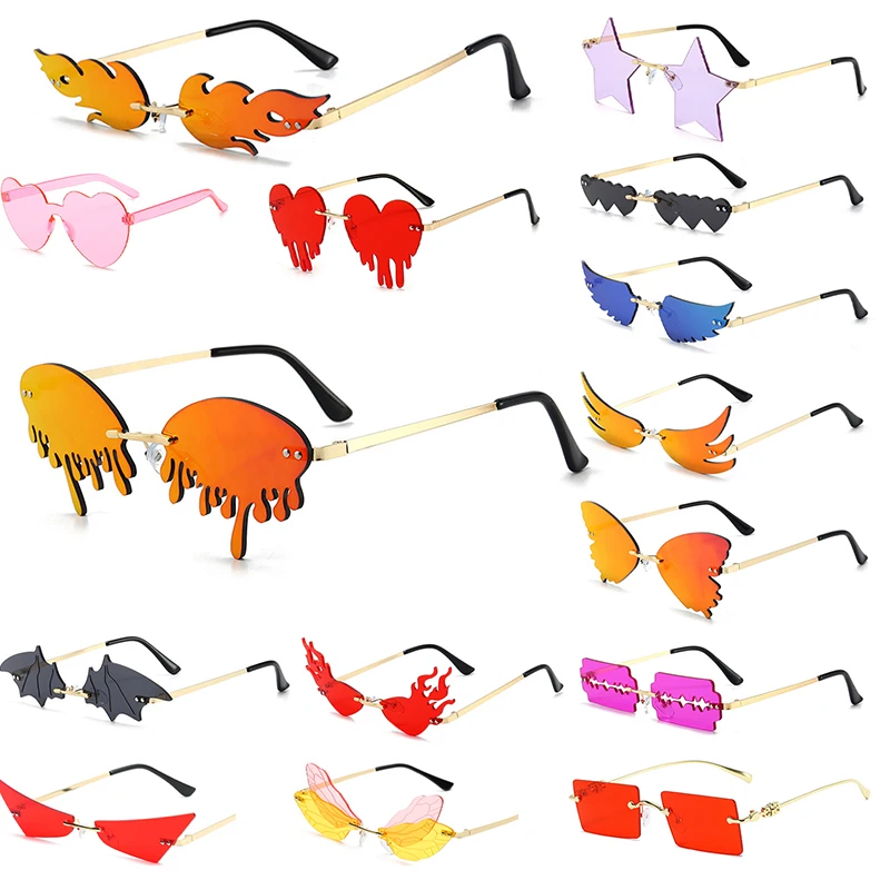 

2021 new fashion blade shape lens party metal frameless sunglasses