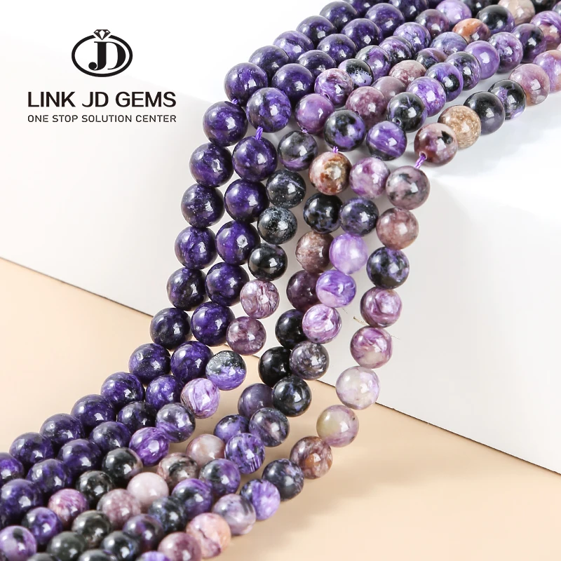 JD Wholesale 6-12mm 5A Natural Purple Color Charoite Stone Round Loose Spacer Gemstone Beads for Jewelry Making