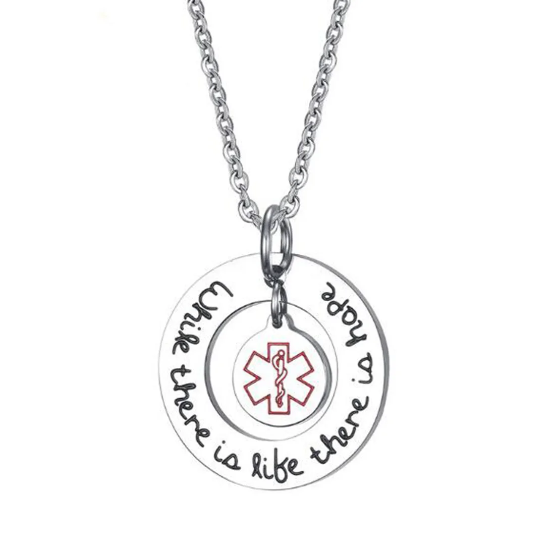 

NLJSF00098 High Polished Mens Womens Surgical Steel Circle Charm Medical Alert Pendant Necklace