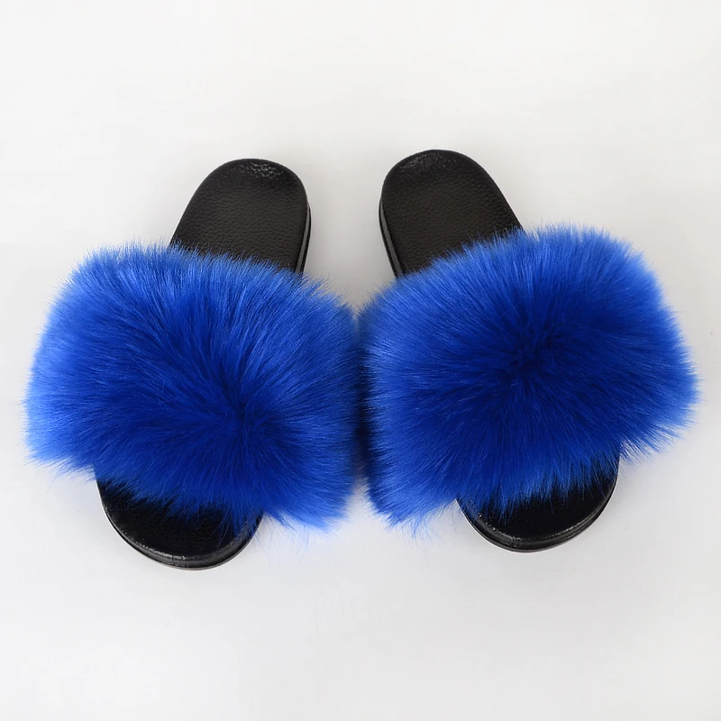 

Fashion Multicolor Women Fluffy Fur Sandals Fur Slide Footwear for Lady and Toddle Indoor fox fur ball slippers sandalseva, As photo