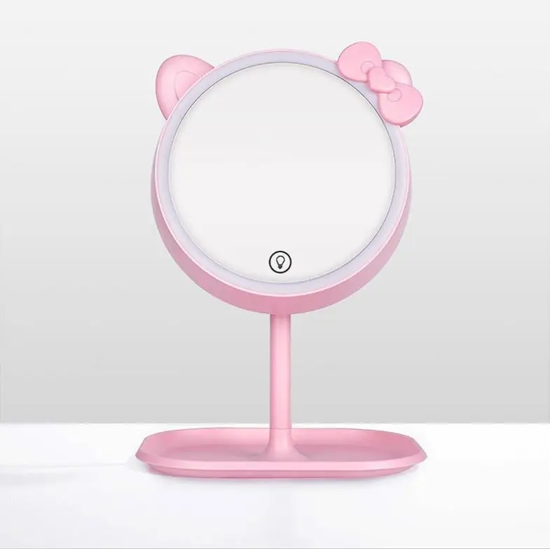 

2021 new arrival Pink Cat Ears Plastic Makeup Table With Mirror led mirror makeup