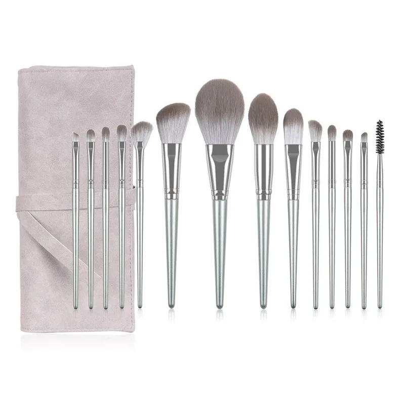 

Private Label High Quality 14PCS Silver Makeup Brush Powder Soft loose powder eye Foundation Cosmetic Tool Makeup Brush Set, Customized color