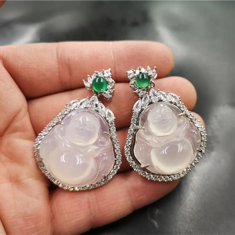 

Hot Sale Popular 925 Silver Gold Plated White Jade Buddha Necklace Pendant Agate Laughing Buddha Charm Jewelry