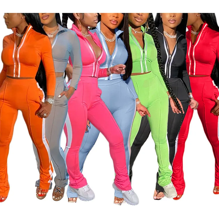 

New custom two piece jogging fall clothing women tracksuit set, 12 colors