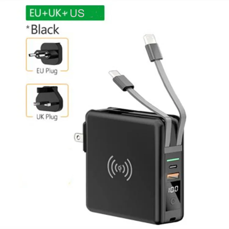 

4 in 1 Built in Cable USB Travel Charger Wireless Power Bank 10000mAh With AU EU UK Wall Plug Mini Power Bank