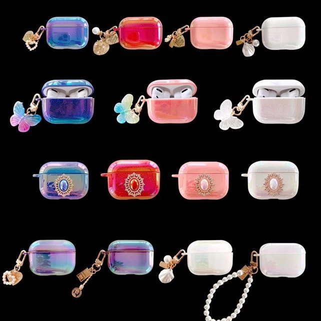 

Luxury laser airpods pro case air pod pro cover case with pearls shell Anti-lost Cover for Airpods 1 2 3 Wireless Charging Cases, 3 colors