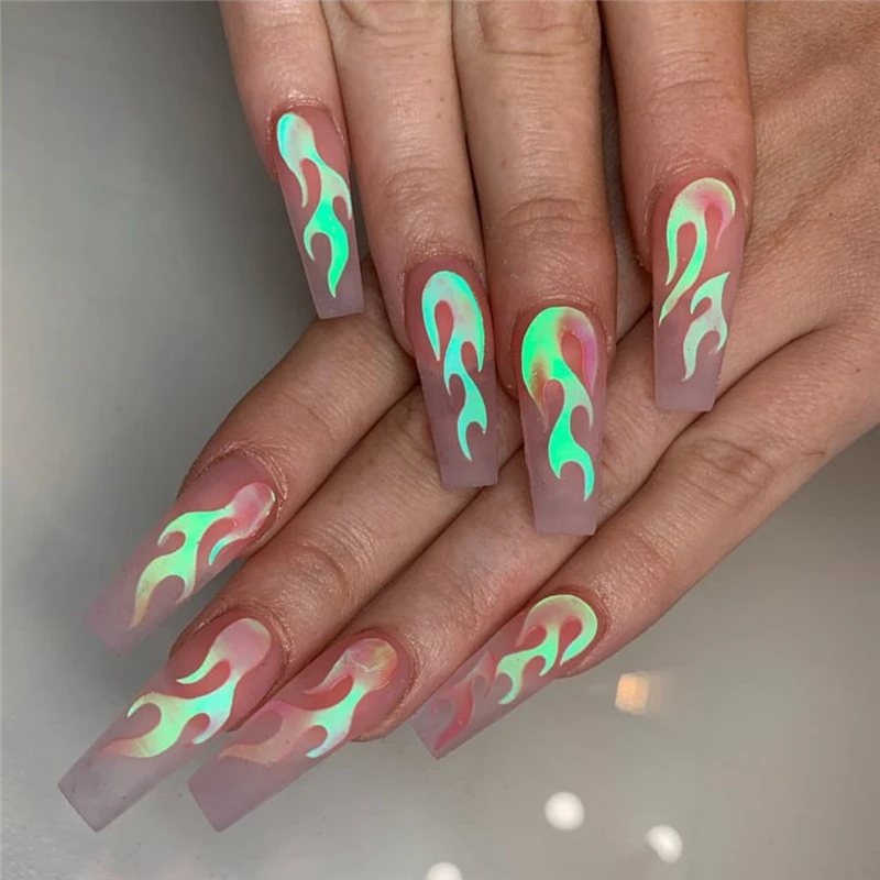 

16pcs 3D Holographic Fire Flame Nail Vinyls Stickers Glitter Laser Flames Nail Art Foil Transfer Sticker Decal, Picture