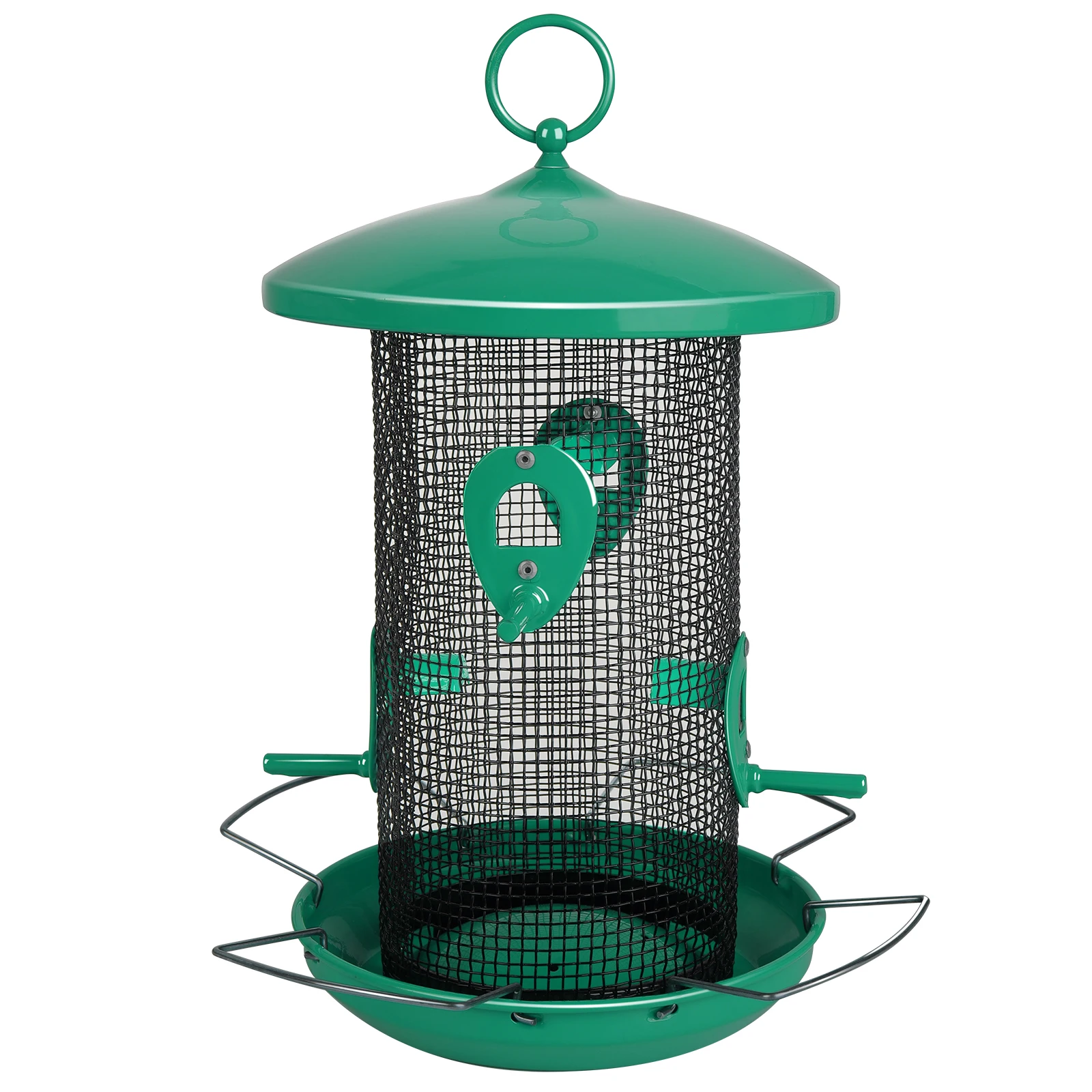 

Hanging Gardening Metal Bird Feeder Hummingbird Feeder Garden Outdoor Metal Flower Iron Hook Pet Bird Supplies, The bottom and top are green, and the middle mesh is black