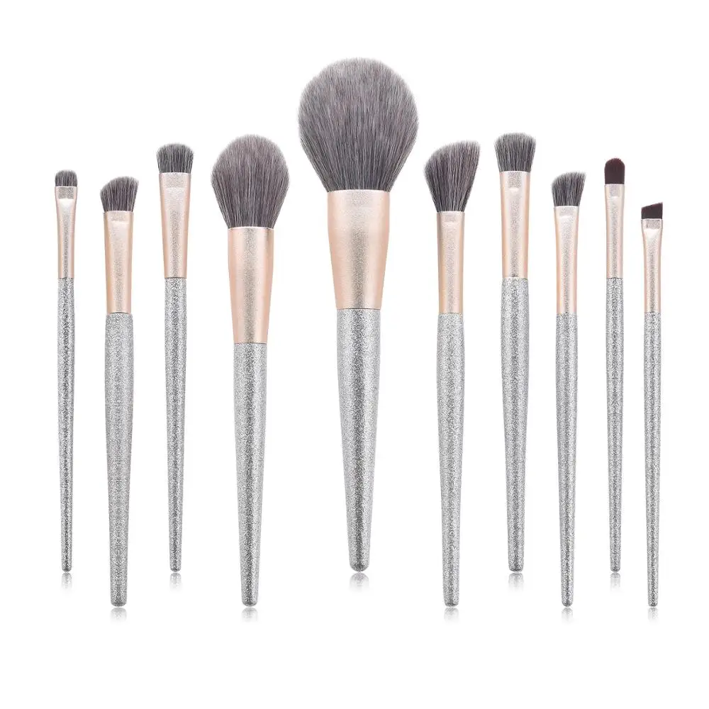 

Wholesale 10PCS Silver Foundation Blending Blush Eyeliner Face Powder Brush Makeup Brush Kit