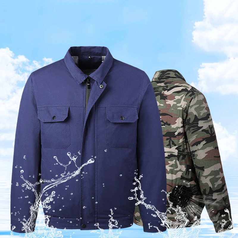 

wholesale price Air conditioning clothing cooling fan jacket uniform worker Long sleeve Sun protection for men's Summer clothes, Deep blue/ camo/amy green