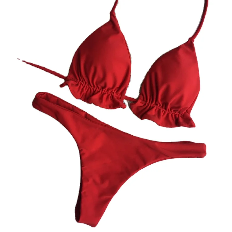 

Wholesale summer new ladies Solid color beachwear ruffled sexy 2 piece bikini swimsuit, 5 colors