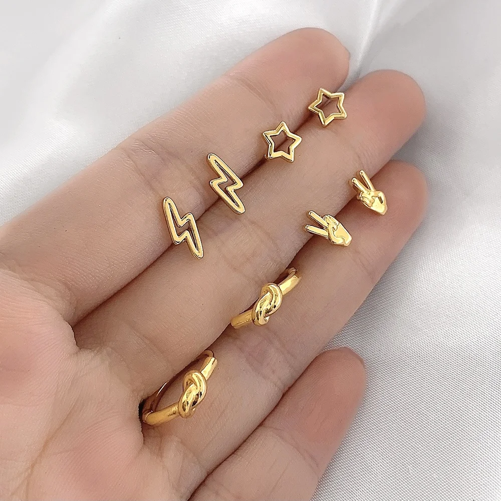 

New Fashion Women Earrings Mini Star Lightning Shape Gold Plated Stud Earrings