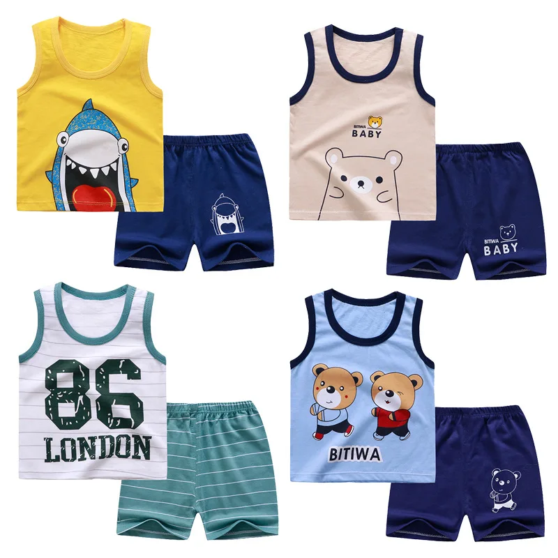 

Children's vest suit summer cotton new style girls shorts clothes baby boys sleeveless suit children's clothes