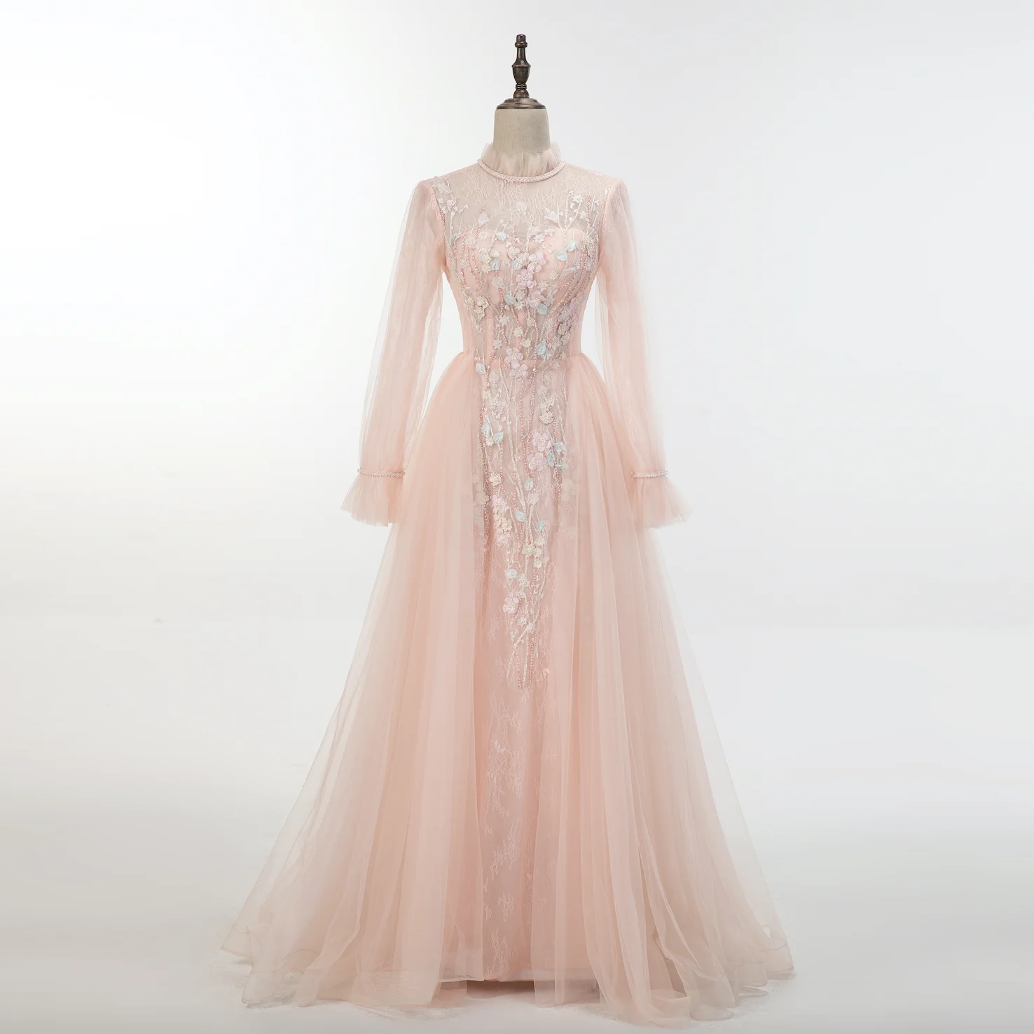

Long Sleeve Lace Up Toast Evening Dress Pink 2021 Lace Luxury Gown Bridal Wedding Dress