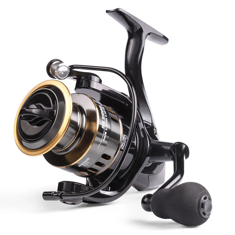

Metal Saltwater Fishing Reel 7000 Fishing Tackle For Carp Double Loading Spinning Fishing Reel Saltwater, Black and gold