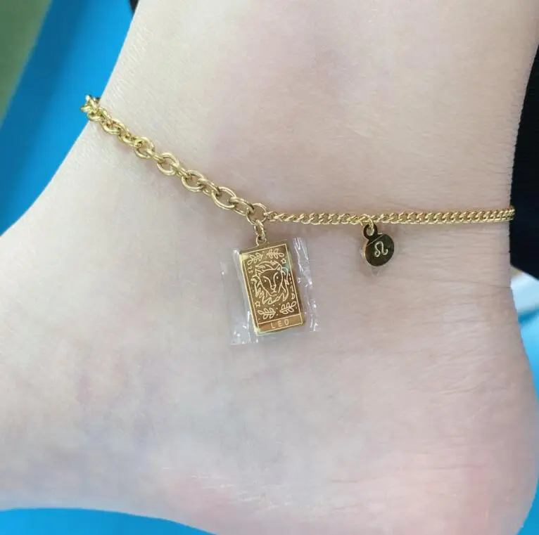 

Personalized Dainty Stainless Steel Tarnish Free Waterproof Bracelet Anklet Square Zodiac Sign Tarot Card Anklet