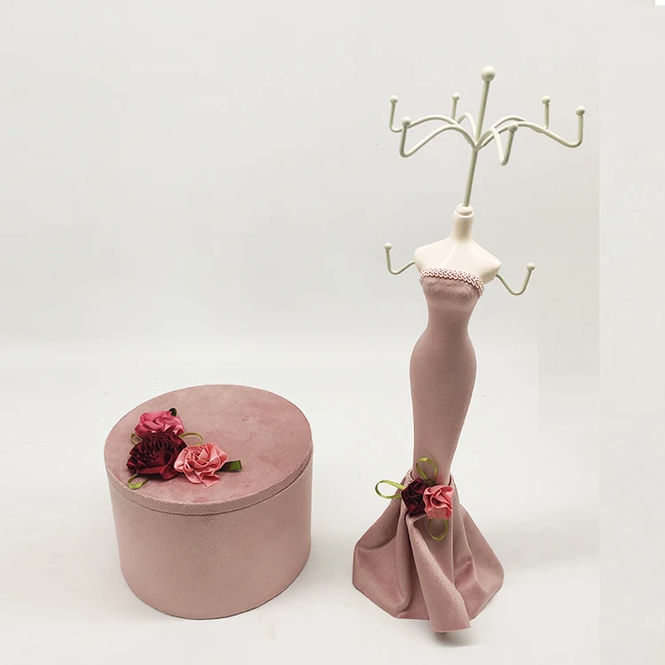 

Pink Velvet Dress Form Mannequin Holder Jewelry Stand Organizer Display for Bracelet Necklace Earring Ring