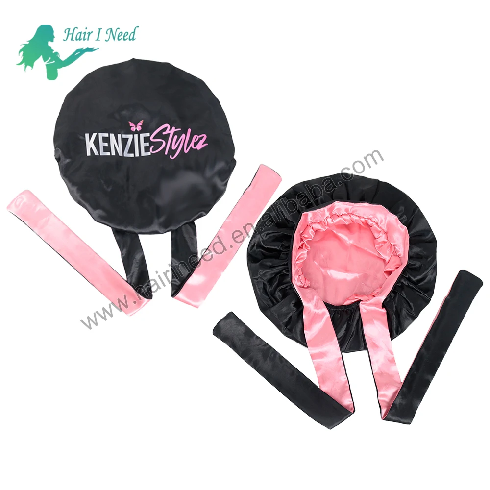 

Custom Logo Satin Tie Bonnet Women Fashion Bonnets and Satin Hair Wraps with Tie Band