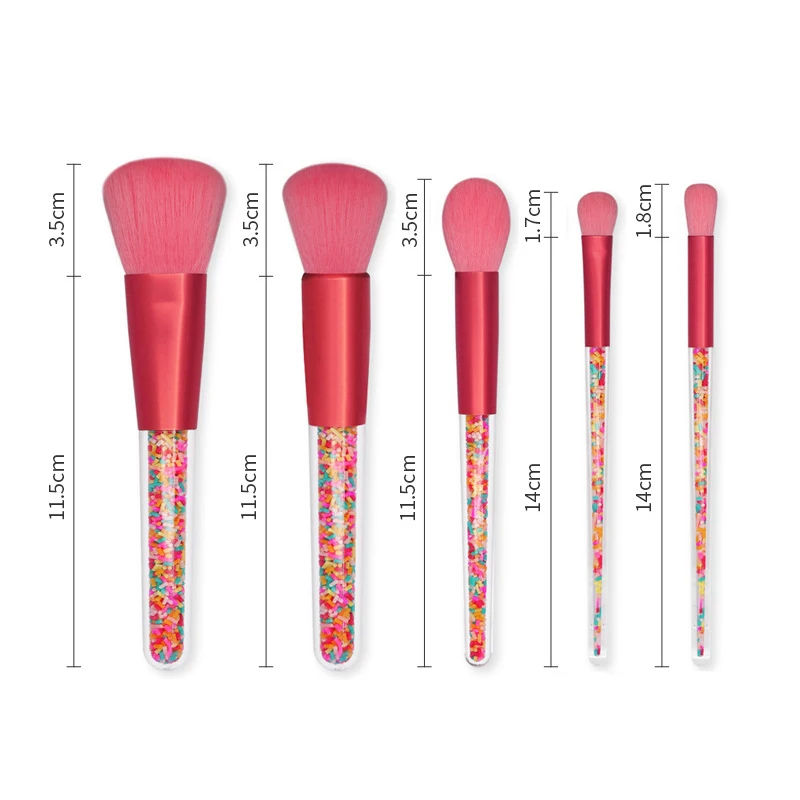 

5 PCS Candy Makeup Brush Set Transparent Crystal Handle Pink Eye shadow Brush Flame Concealer Powder Brushes