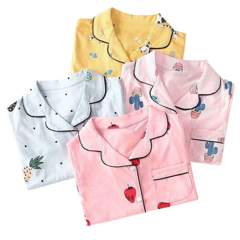 

2021 Summer Wholesale Bulk Cute Pattern Comfortable 100 Cotton Girls Short Sleeve pajamas Clothing Sets sleepwear, 4 piece kids clothing