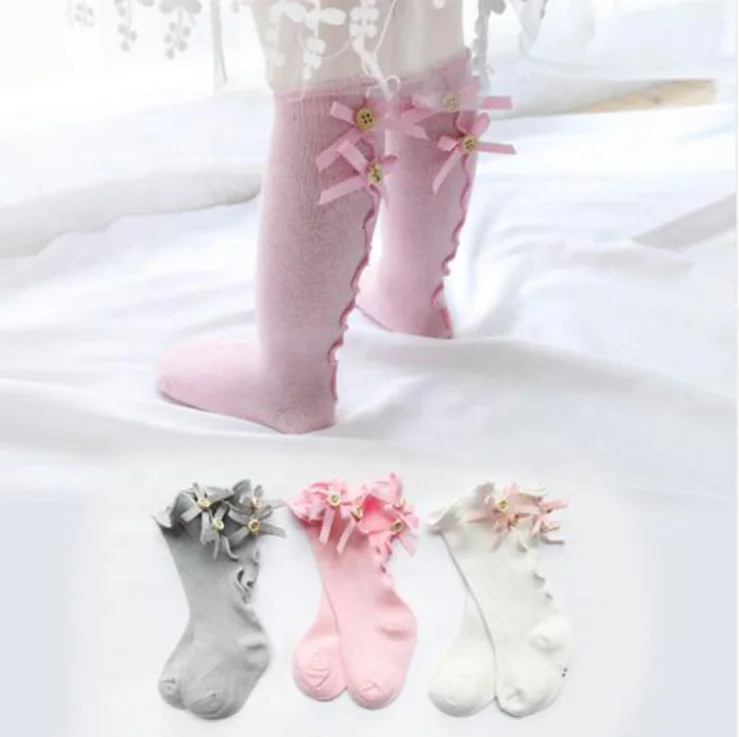 

Spring and summer bowknot baby stockings children pantyhose cotton long tube baby girl lace socks, 10 color as picture