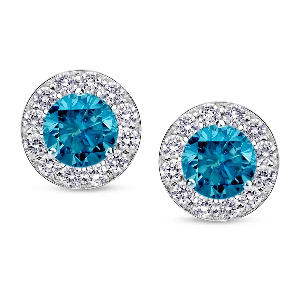 

Fashion 925 Sterling Silver Stud Earring For Women Jewelry Round Shape Blue Diamond
