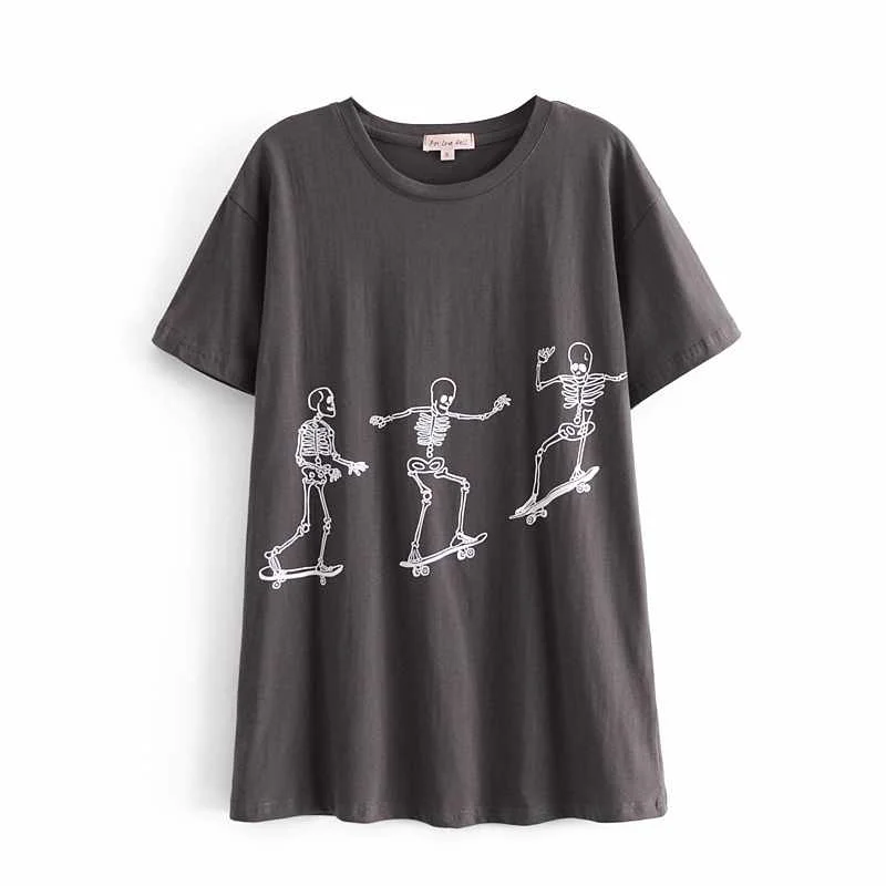 

new design dark grey color printed fashion short sleeve women casual summer vintage cotton t shirt