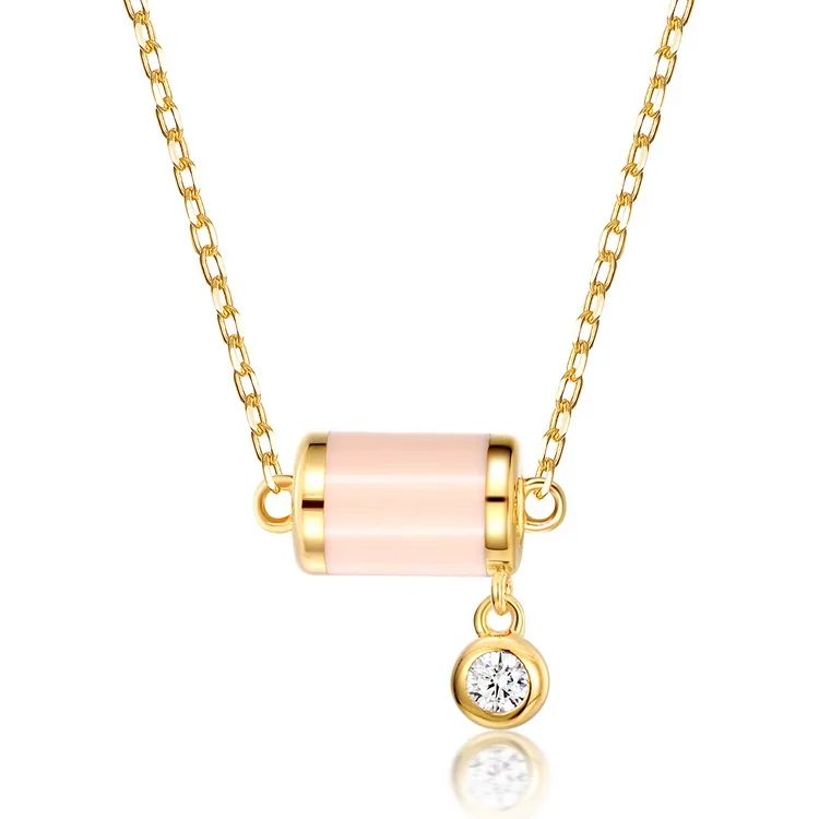 

Pink enamel 5A CZ sliver gold plating Pendant charm necklace