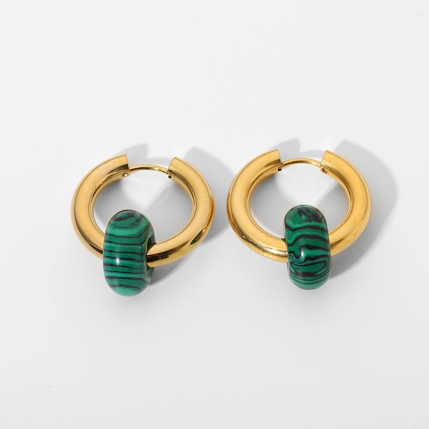 

2021 New Arrival 18k Gold Plated Stainless Steel Party Jewelry Green Malachite Pendant Huggie Earrings