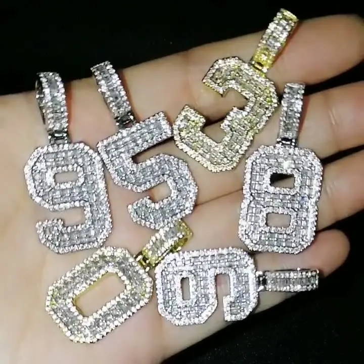 

Hip Hop Ice out DIY Number 0-9 Pendant Copper Inlaid Zircon letter number necklace