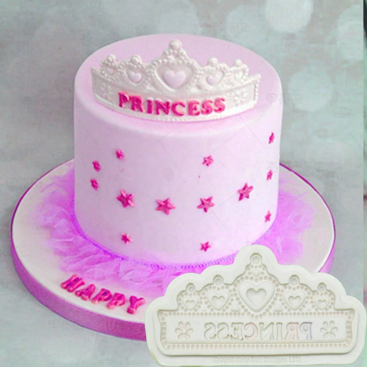 

New Happy birthday cake mould silicone soap sugar craft mold Crown shape fondant cake decoration card tools Gumpaste Mould, As shown