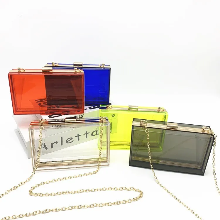 

2021 Wholesale New Acrylic Transparent Fashion Dinner Diagonal Mini Banquet Clutch Small Square Bag Diy, 11 colors