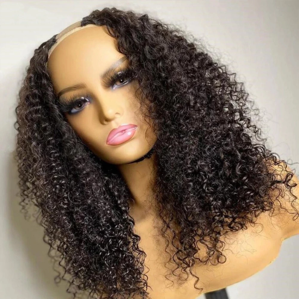 

Jerry Curly Human Hair Wigs V Part Wig Beginner Friendly Thin Part Wigs 26inch No Sew In NO Leave Out Glueless U Shape Women, Natural color lace wig