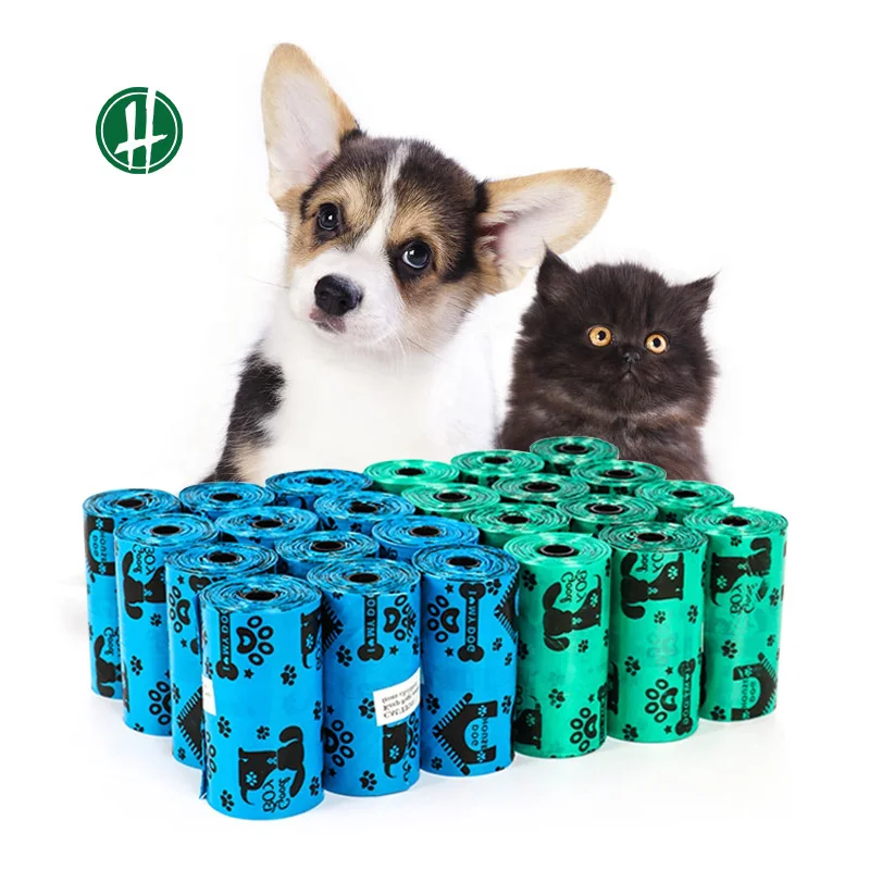 

Custom Factory Private Label Eco Printed Disposable Dog Poop Bag, Blue/green