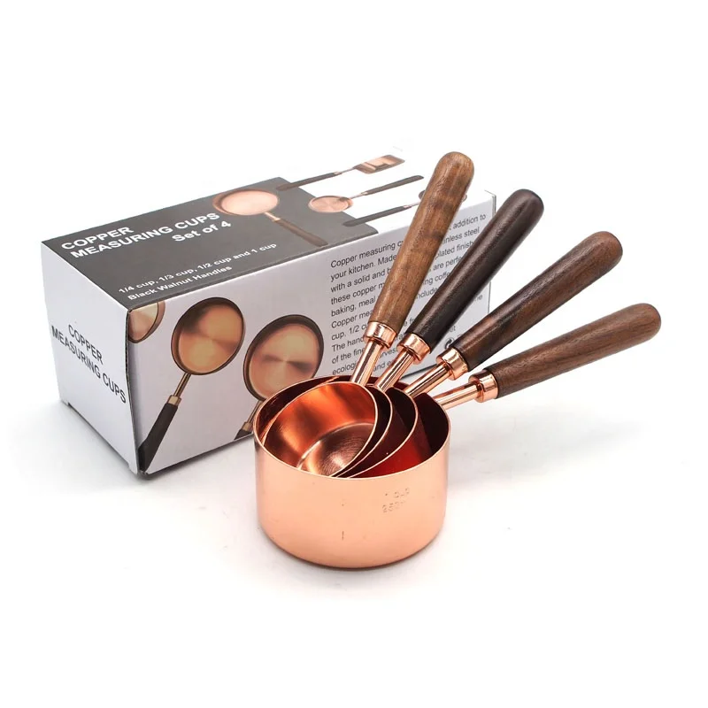 

4 Pieces rose gold copper color baking stainless steel measuring cups set