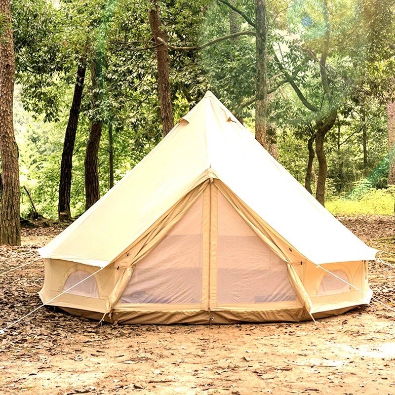 

4 Season 13.1ft/4M Large Tent with Roomy Space Cotton Canvas Bell Tent Waterproof Beige Yurt Tent