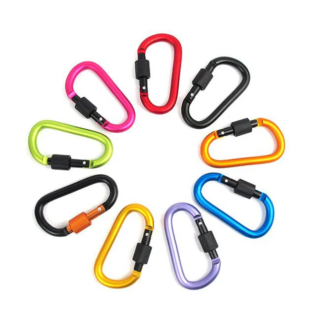 

Outdoor Activity D-shape locking Clip Spring Snap Hook Keychain Aluminum Screw lock Carabiner Clip