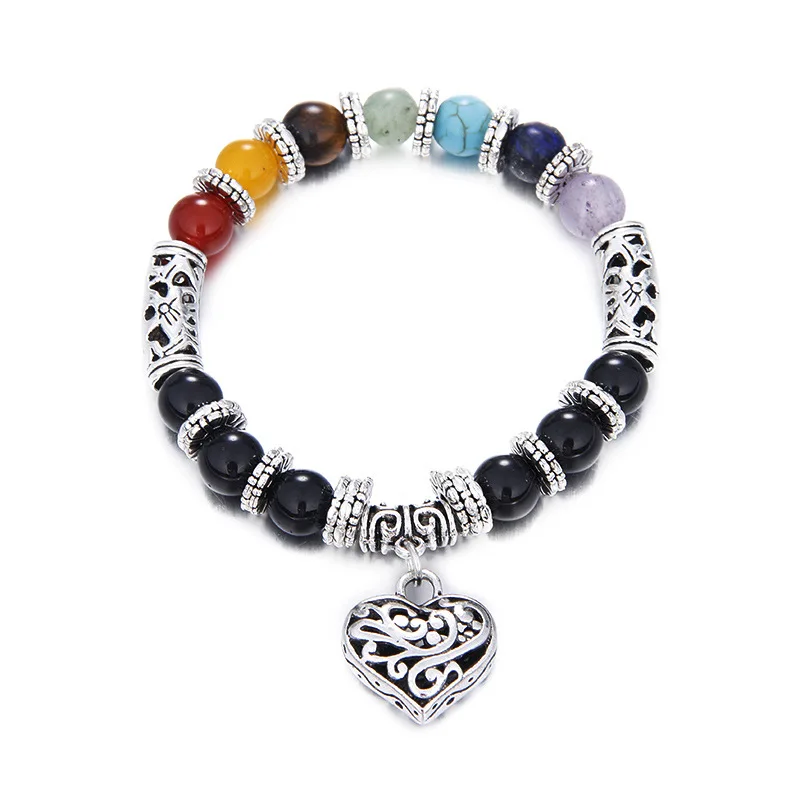

New Chakra 8mm Big Beads Lava Stone Bangle Chakra Bracelet With 7 Chakra Energy Yoga Bracelet Unisex Jewelry